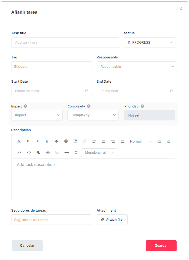 Rediseño de la función Añadir tarea en SEOcrawl
