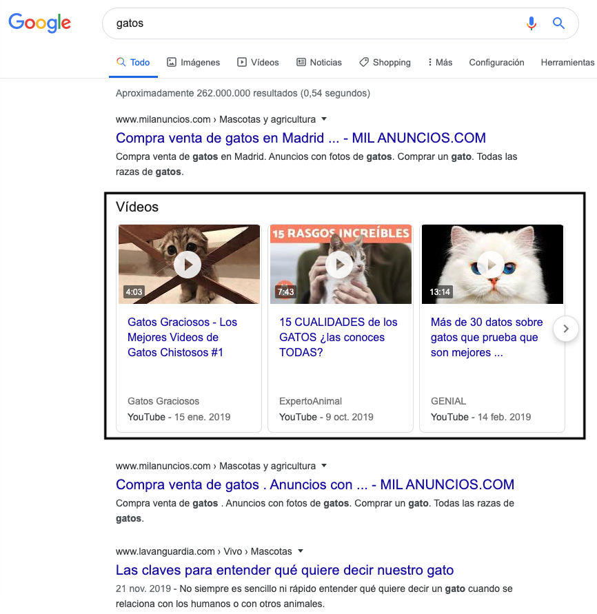 Videos en las serps