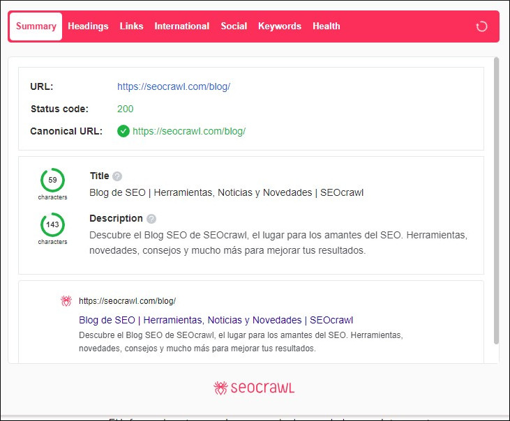 Canonical monitoring in SEOcrawl extension