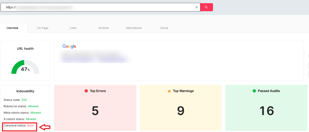 missing canonical reported by the SEOcrawl crawler