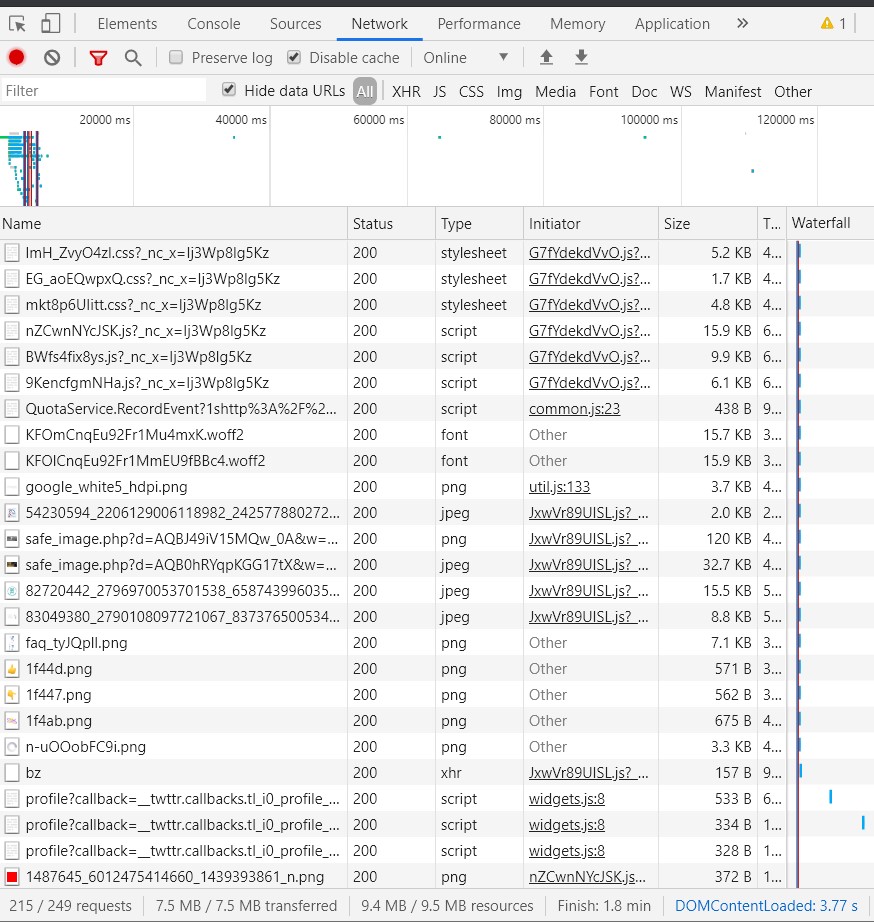 tiempo de carga en la herramienta de desarrolladores de google