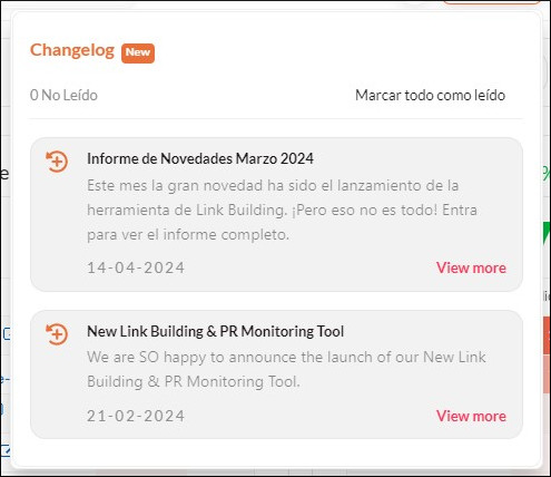 Función changelog disponible en castellano