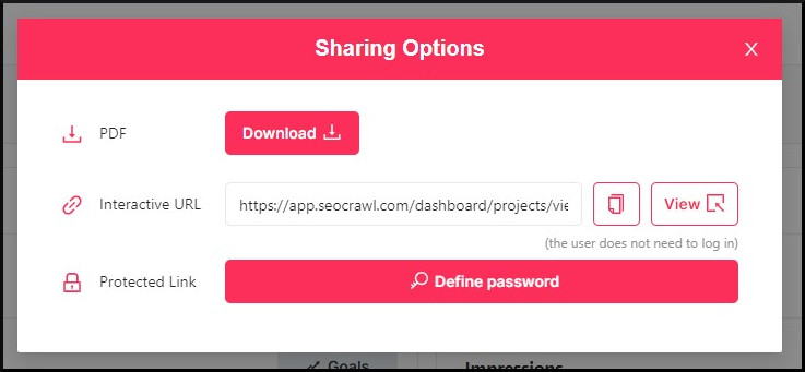 Dashboard sharing options