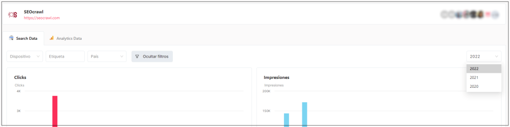 Accede a los datos de años anteriores desde el dashboard del proyecto
