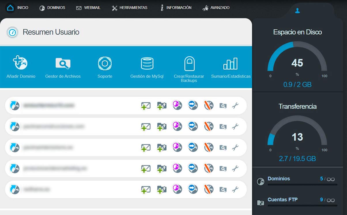 imagen del panel de control directAdmin