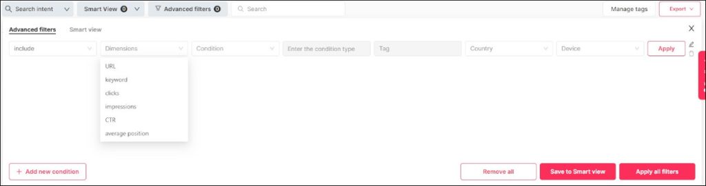 Nuevos filtros en la página Top Keywords de SEOcrawl