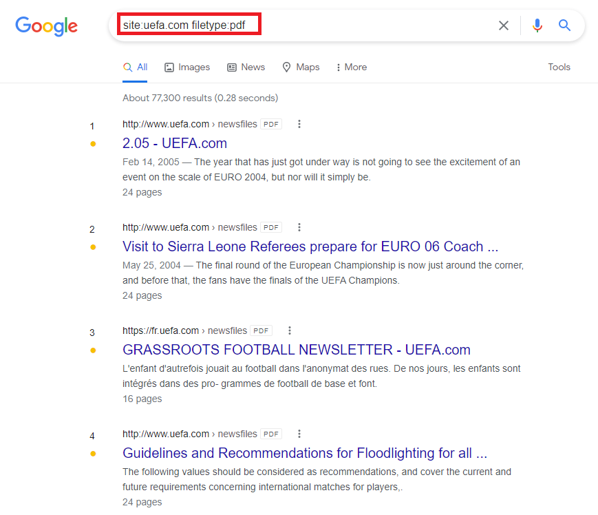 indexed pdf files from UEFA website