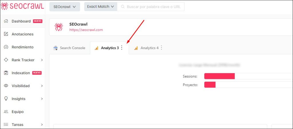 Acceso al Data Warehouse de GA3 en SEOcrawl