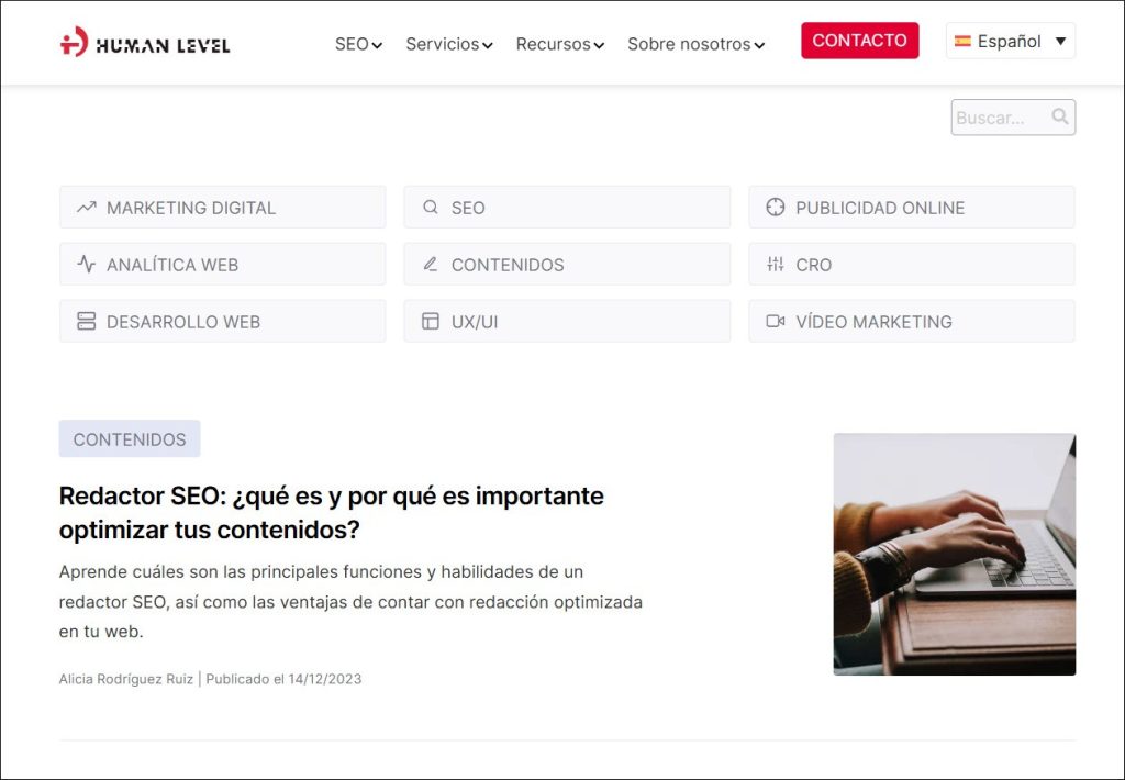 Vista general del blog de Human Level