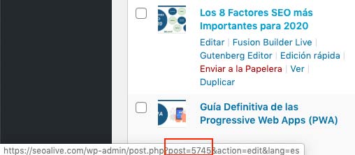 identificador de entradas y páginas en wordpress