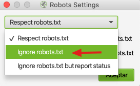 ignorar robots.txt en screaming frog
