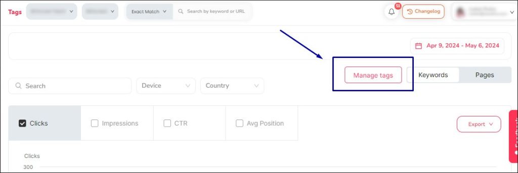 Botón administrar etiquetas desde la página Tags