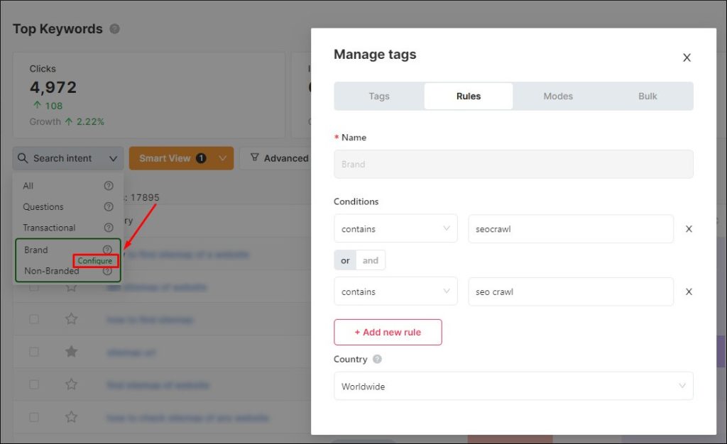 Manage tags in SEOcrawl