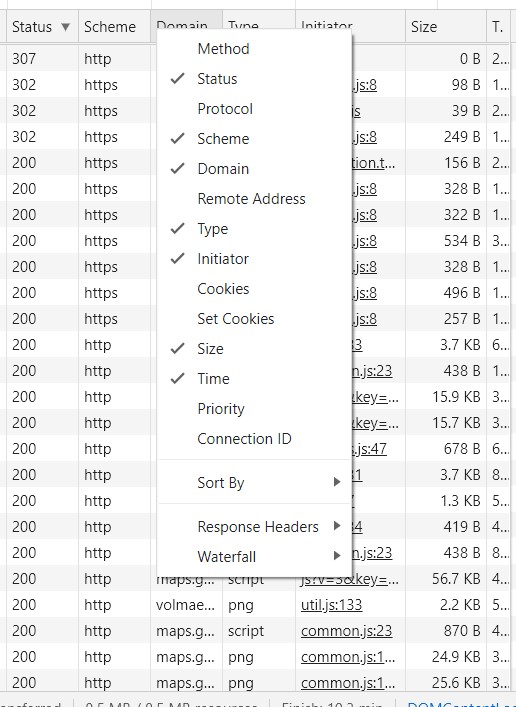 añadir y quitar elementos informativos en network