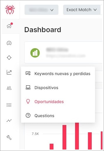 Choose the Opportunities option in the SEOcrawl side menu