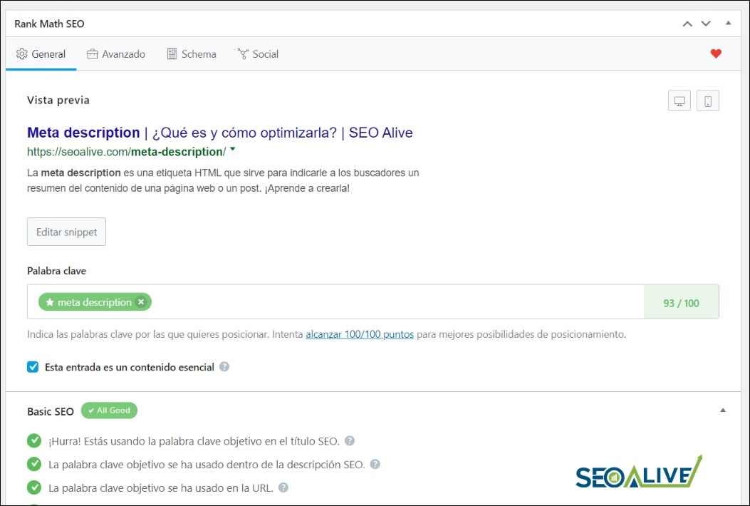 Meta descripción Rank Math