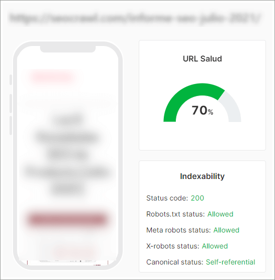 Resumen de métricas de salud por url