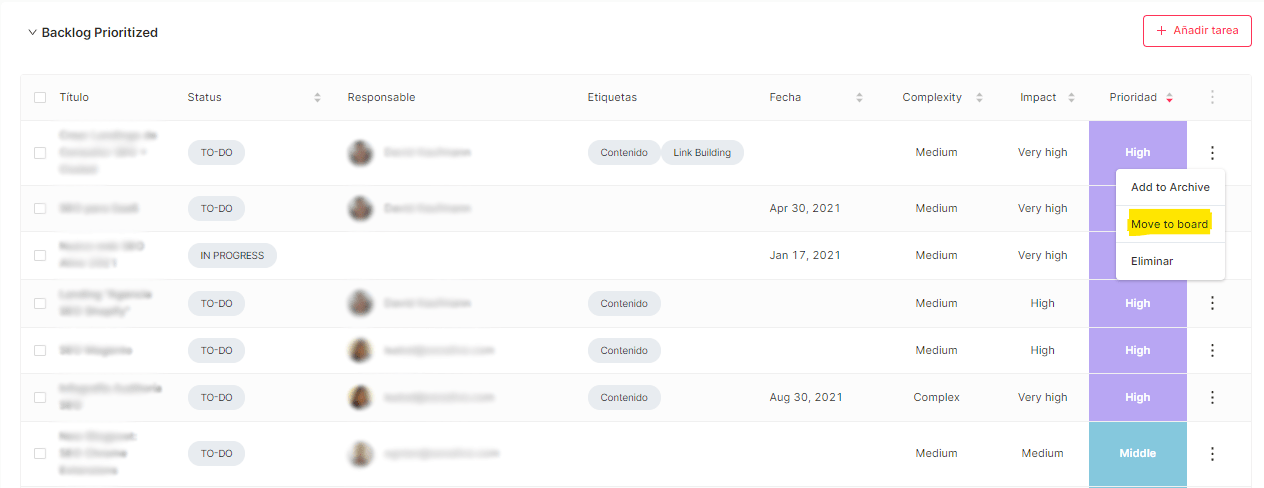 How to move tasks from backlog to sprint