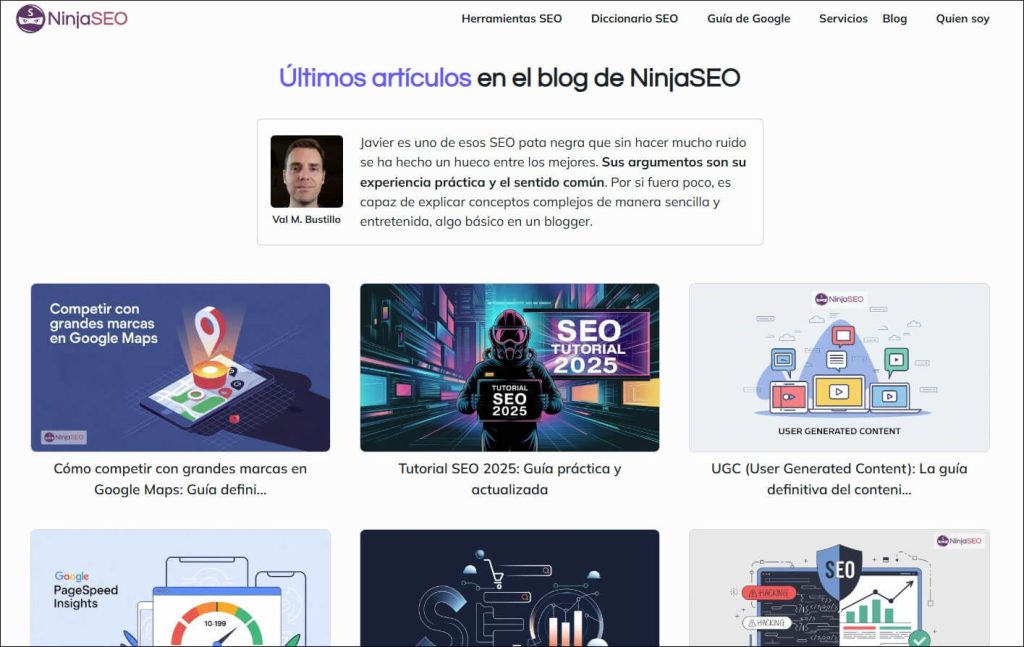 Vista general del blog de NinjaSEO