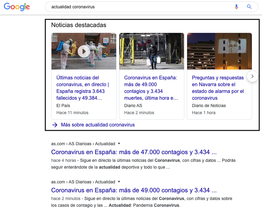 Noticias instantáneas en las serps