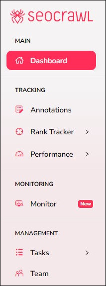 Nuevo menú lateral de SEOcrawl
