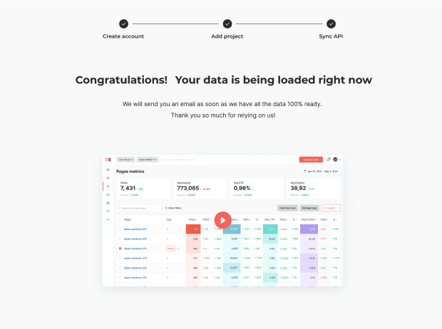 Último paso del onboarding de SEOcrawl