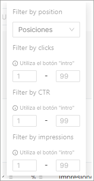 Expanded options offered by the filter button