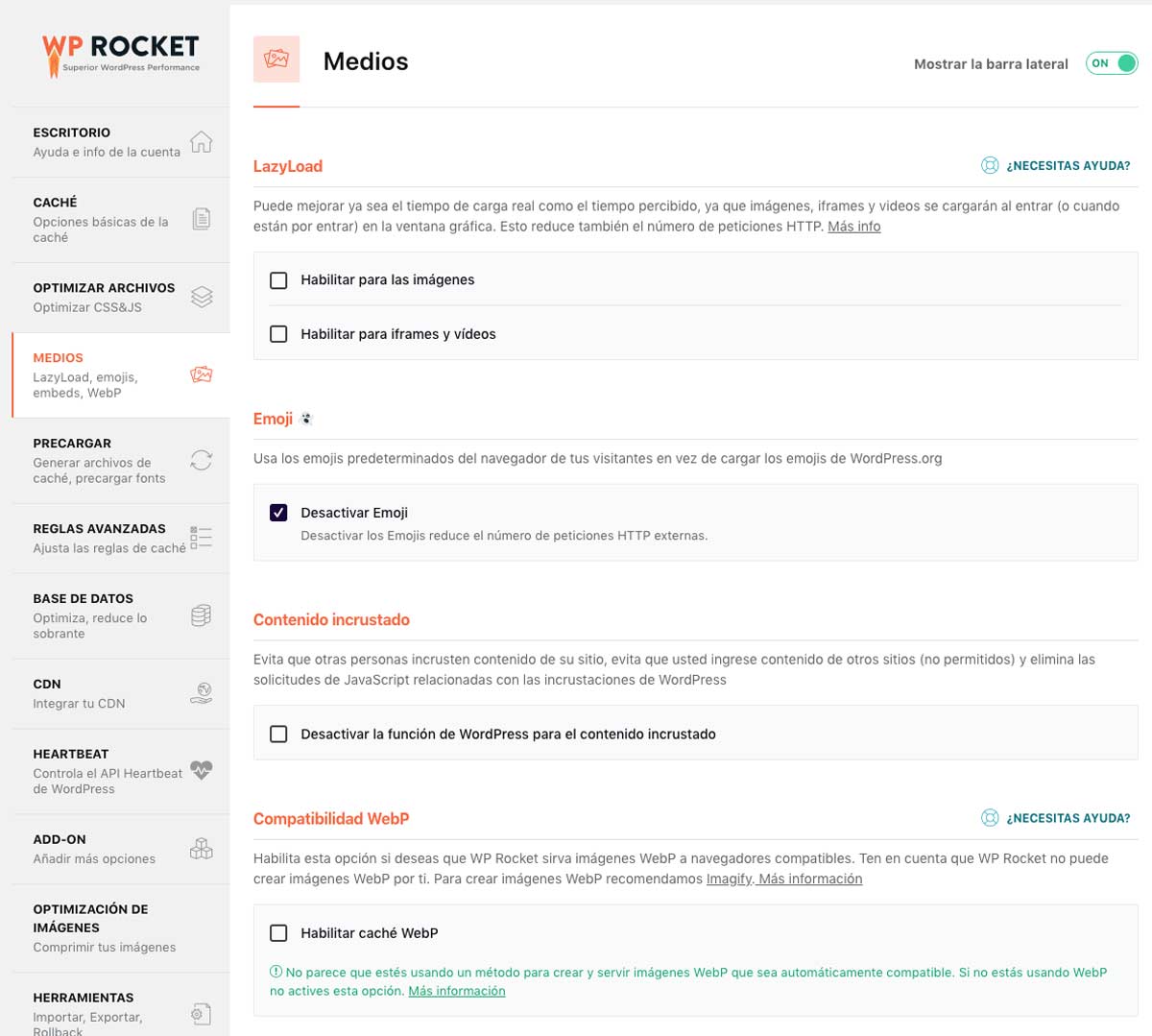 optimizacion medios wp rocket