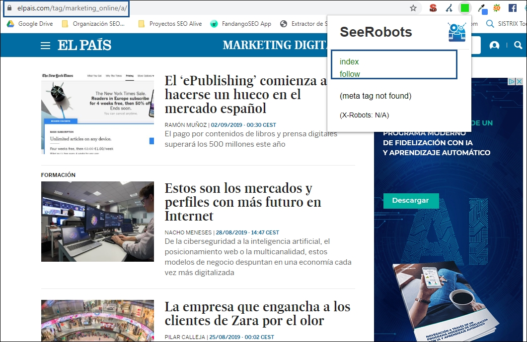 página TAG seo con contenidos