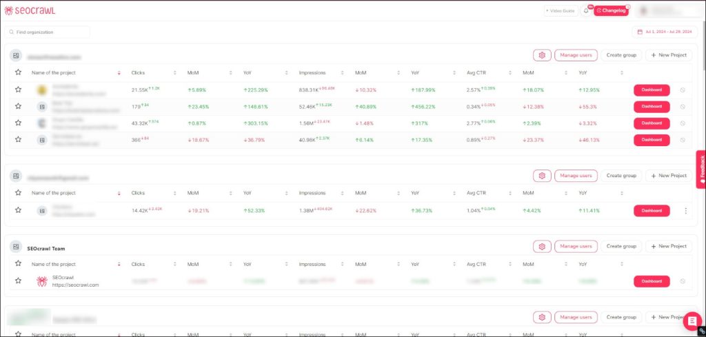 Rediseño de la Home de Proyectos en SEOcrawl