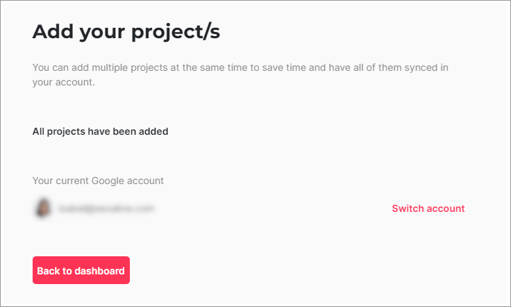 Página para añadir proyectos a SEOcrawl