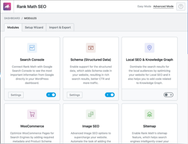 Todos los módulos de Rank Math