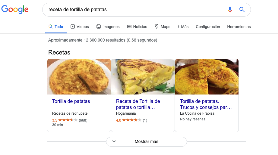 Ejemplo de microformato de receta