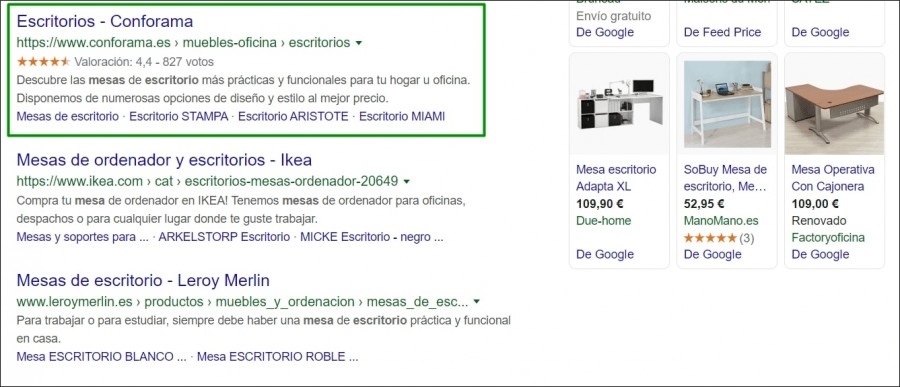 Gracias al marcado de producto, los usuarios pueden ver la valoración, cantidad de opiniones...