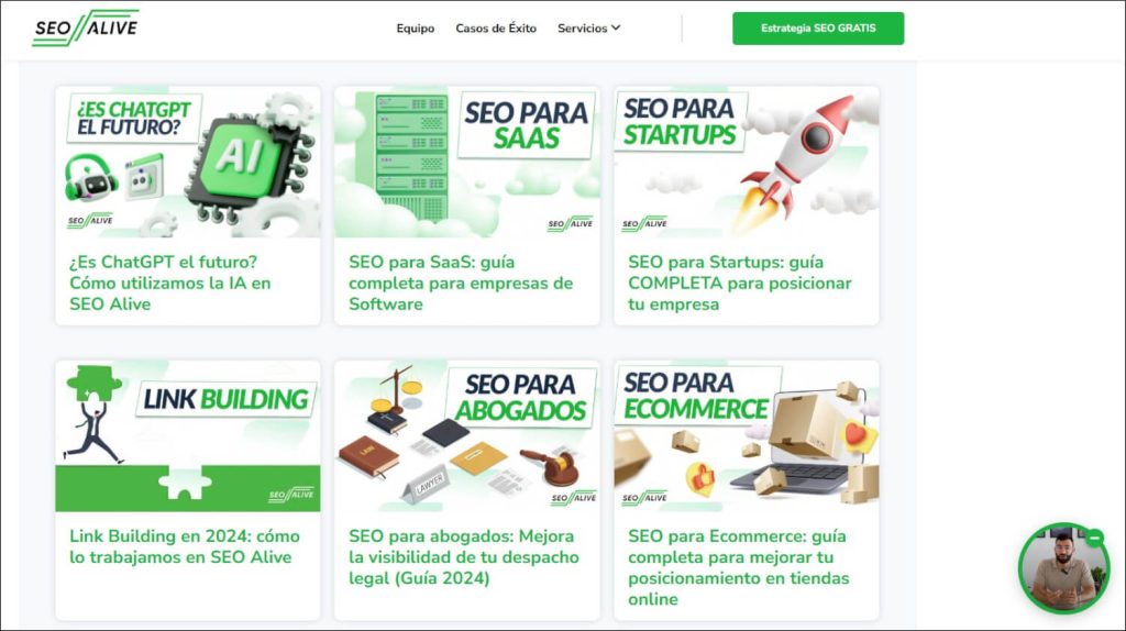 Vista general del blog de SEO Alive