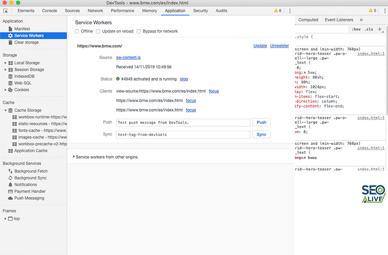 imagen de la opción server workers