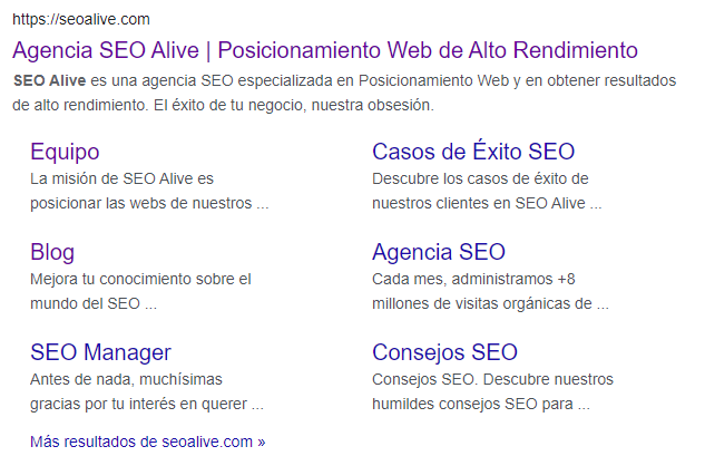 Sitelinks para la búsqueda SEO Alive