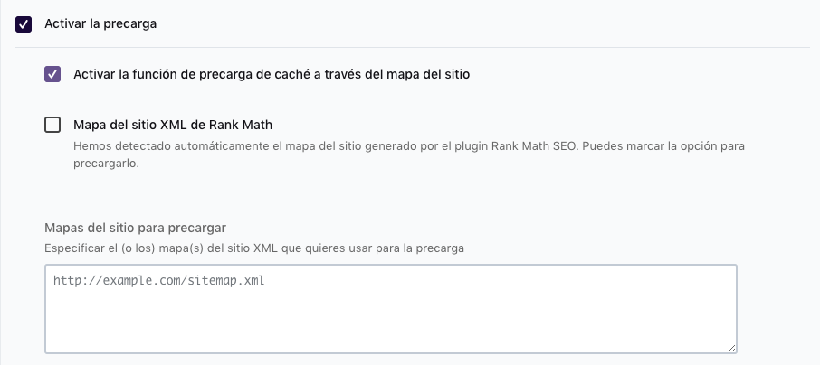 precarga con sitemap de rank math