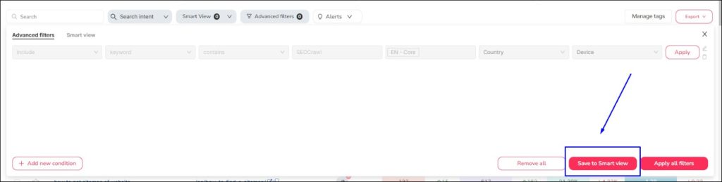  How to create a smart view in SEOcrawl