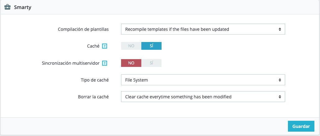 Configuración de la smarty caché en PrestaShop
