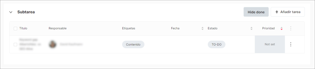 Botón para ocultar subtareas completadas
