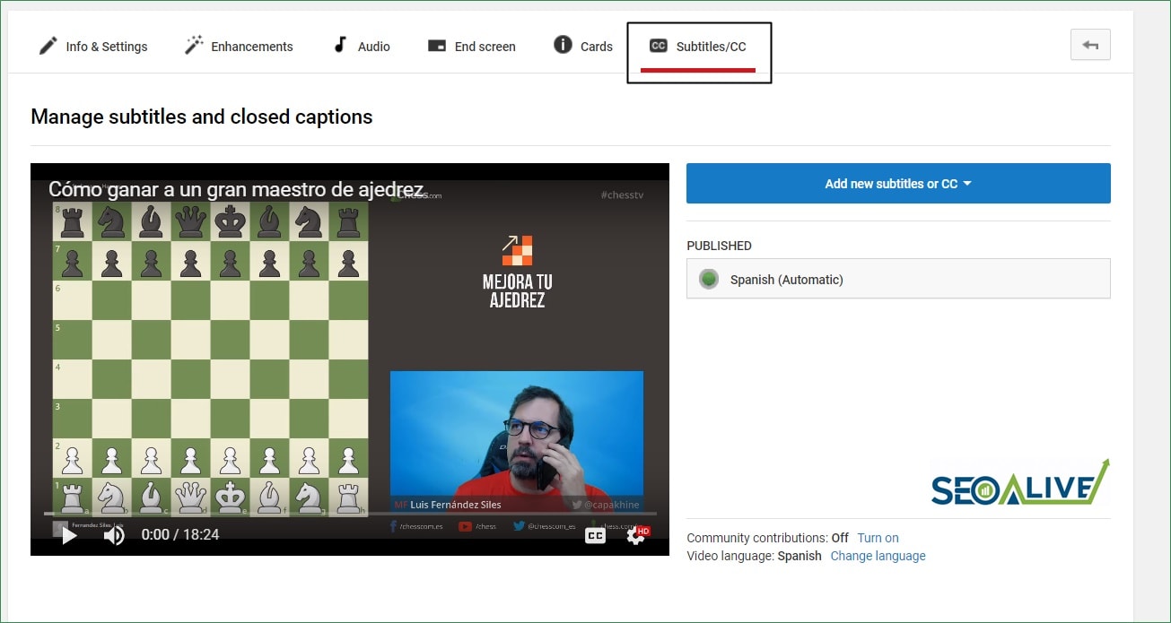 Subtítulos SEO Youtube