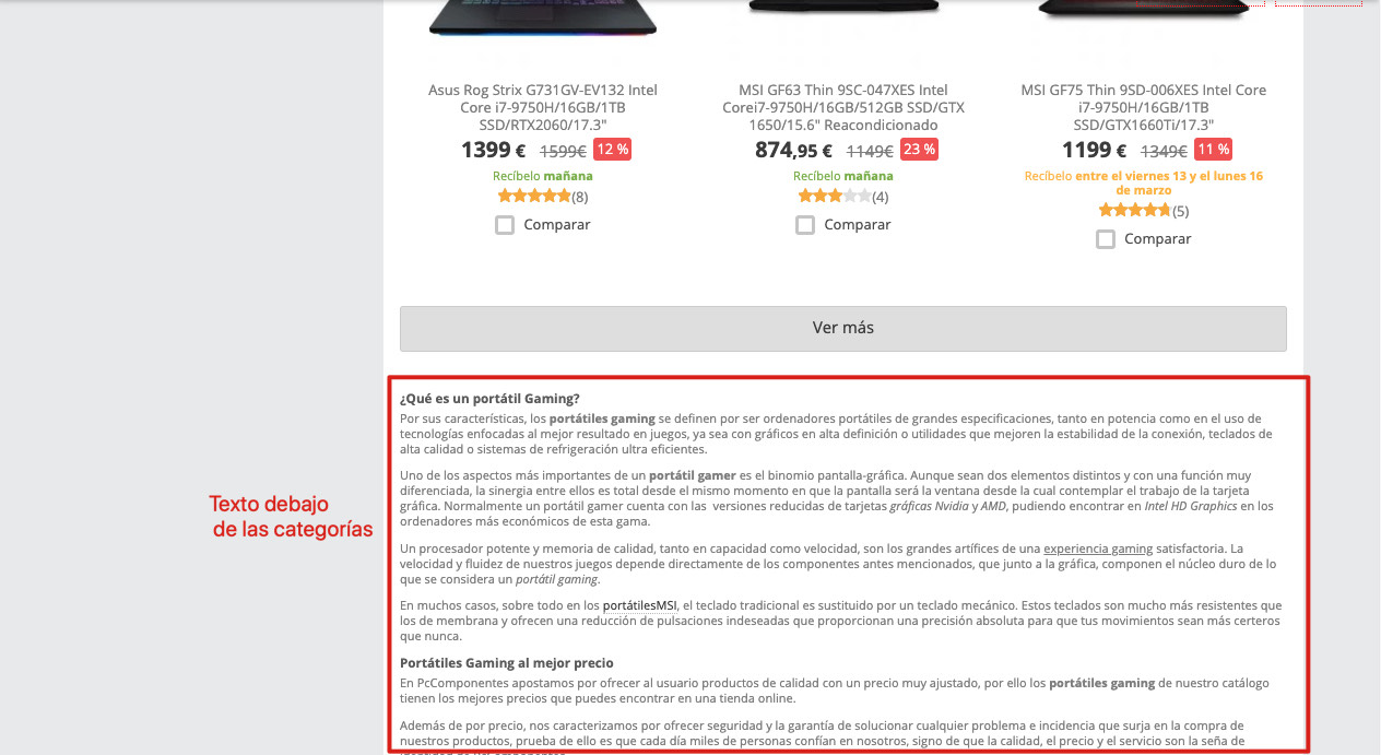 texto seo debajo de las categorias