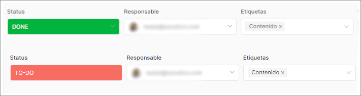 Etiquetas de color en los status detareas de SEOcrawl