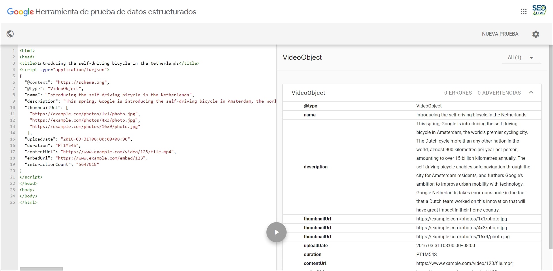 Validar Datos Estructurados SEO