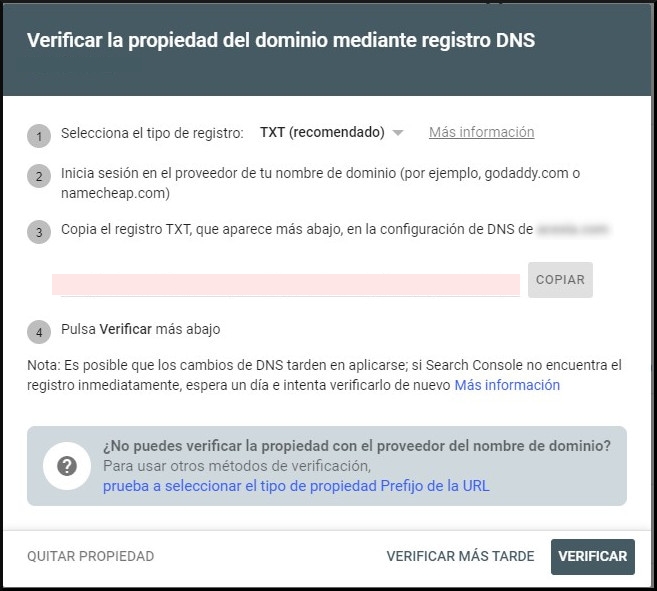 Verificar propiedad Google Search Console