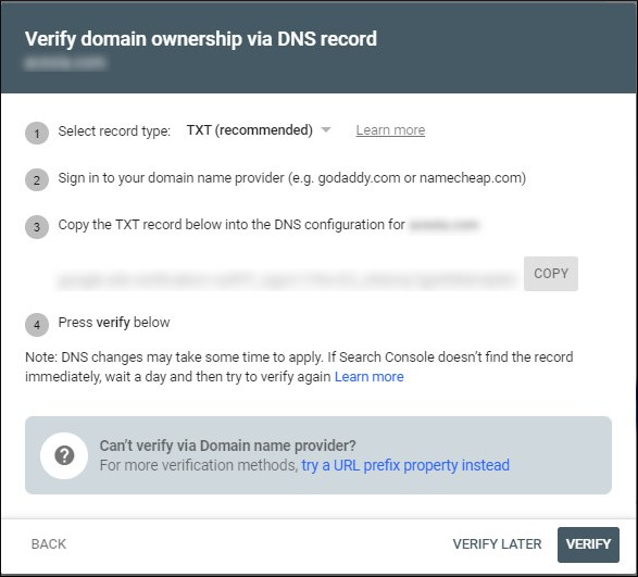Verify property on Google Search Console