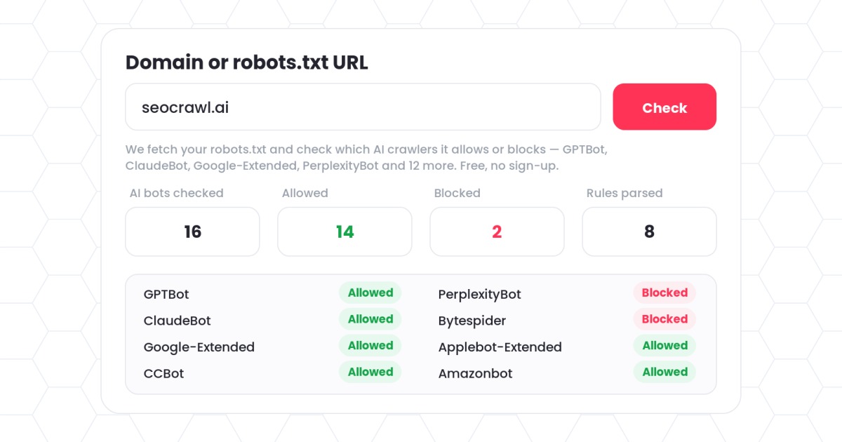 Robots.txt AI Bot Checker: Free GPTBot & ClaudeBot Test | SEOcrawl AI