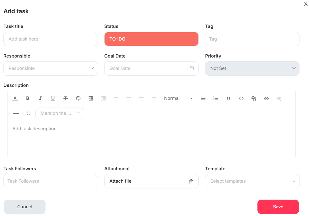 Crea un'attività SEO con tutti i dettagli